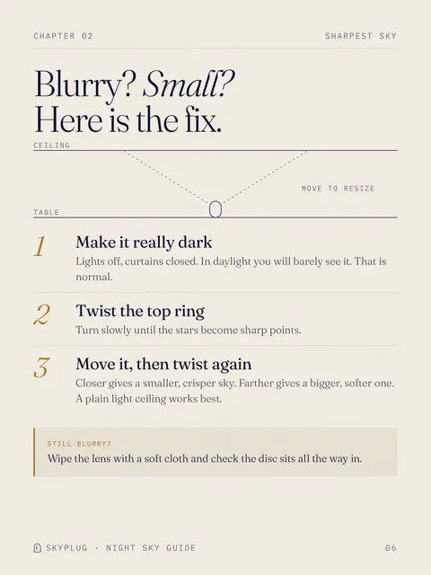 Page 6, Blurry? Small? Here is the fix: three steps to get the stars sharp on your ceiling.